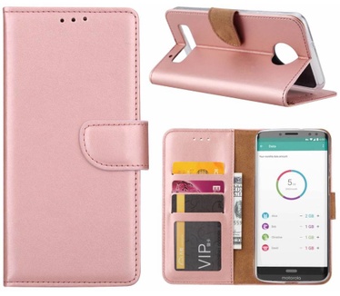 Luxe Lederen Bookcase hoesje voor de Motorola Moto Z3 Play - Metallic Roze (Motorola Moto Z3 Play) Rosé Goud