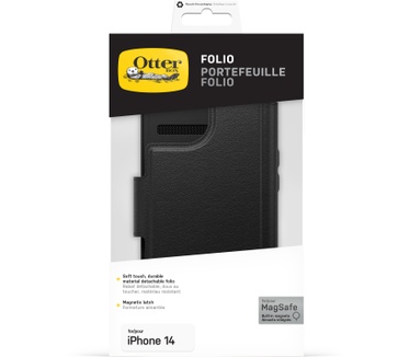 Otterbox OtterBox Folio voor iPhone 14 voor MagSafe, Soft-Touch Folio met 3 sleuven voor contant geld/kaarten, sterke magnetische uitlijning en bevestiging met MagSafe, compatibel met iPhone, zwart, geen hoesje inbegrepen