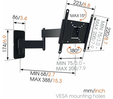 Vogel's MA2040 - Full-Motion TV Wall Mount 40" zwart - muurbeugel voor platte beeldschermen (75 x 75,100 x 100,200 x 100,200 x 200 mm, zwart)