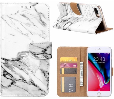 Marmer print lederen Bookcase hoesje voor de Apple iPhone 7 Plus - Wit (Apple iPhone 7 Plus) Wit