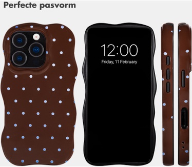 Selencia Vivid Wavy Backcover met MagSafe voor de Apple iPhone 16 Pro - Happy Dots Chocolate