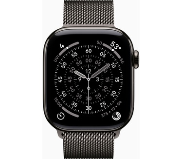 Apple Watch Series 11, 42mm, GPS + Cellular, Titanium, Milanees bandje, Zwart (Zwart)