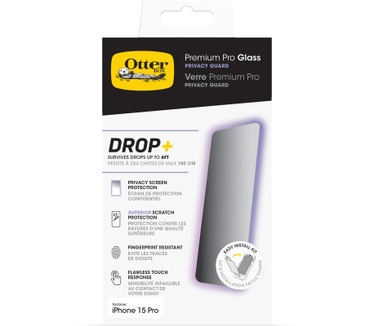 Otterbox Premium Pro Glass Privacy Guard voor iPhone 15 Pro, Privacy Guard + Antimicrobial (iPhone 15 Pro)