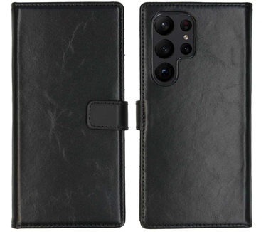 Selencia Echt Lederen Bookcase Samsung Galaxy S23 Ultra - Zwart