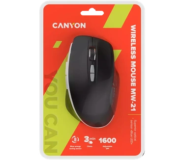 Canyon MW-21 - Muis - 2.4 GHz - Zwart - Muis - Optisch - 7 knoppen - Zwart