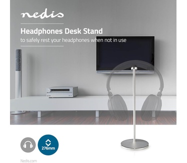 Nedis Standaard voor Koptelefoon - Aluminium Ontwerp - Antislipvoetjes - 98 x 276 mm - Zilver (HPST200AL)