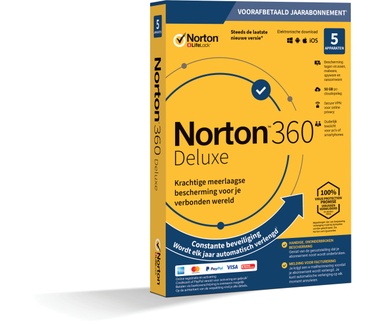 NortonLifeLock Norton 360 Deluxe 2020 | Antivirussoftware voor 5 Apparaten met Automatische Verlenging | 1 Jaar | Secure VPN en Password Manager | PCs, Macs, tablets en smartphones