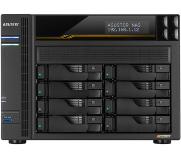 Asustor Lockerstor 8 Gen3 AS6808T 8 Bay NAS Netwerkopslagbehuizing, AMD Ryzen Quad-Core 2.3 GHz, 16GB RAM ECC DDR5, 4 M.2 NVMe Slots, 2 5GbE & 2 10GbE Port, USB4 Type-C, Schijfloos