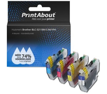 PrintAbout Huismerk Brother LC-3211VAL Inktcartridge 4-kleuren Voordeelbundel Hoge capaciteit
