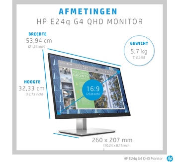 HP E24q G4 (9VG12AT) Zilver, Zwart