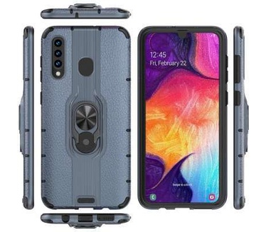 qMust Samsung Galaxy A20 Ring Holder Rugged TPU Case - Blauw