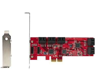 Startech.com SATA PCIe Kaart, 10 Port PCIe SATA Uitbreidingskaart, 6Gbps, Low/Full Profile, Stacked SATA Connectors, ASM1062 Non-Raid, PCI Express naar SATA Converter/Adapter
