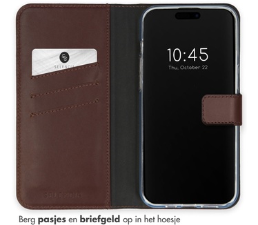 Selencia Echt Lederen Bookcase iPhone 15 Pro - Bruin