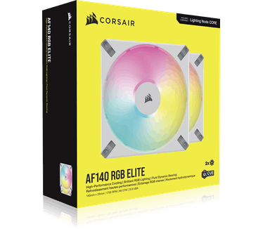 Corsair iCUE AF140 RGB ELITE 140mm PWM Fan White (dual pack) with Lighting Node CORE, 140mm