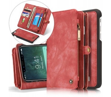 Caseme Apple iPhone X Luxe Lederen Portemonnee Hoesje - backcover Rood
