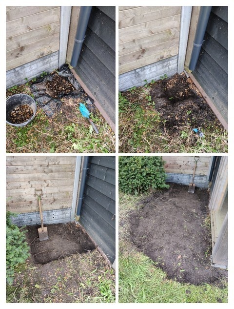 Grond afgraven voor bestrating voor regenton