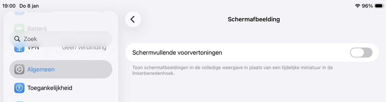 iPad instellingen - Algemeen - Schermafbeelding