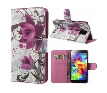 qMust Wallet Case met stand Samsung Galaxy S5 / S5 Plus / S5 Neo (lotus flower)
