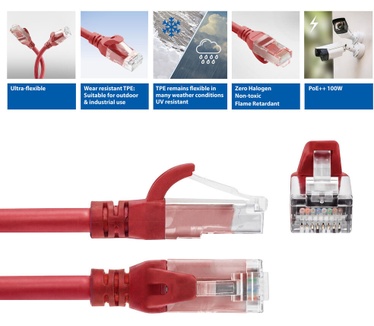 ACT Rode 0,25 meter TPE U/UTP CAT6A ultra-flex patchkabel snagless met RJ45 connectoren
