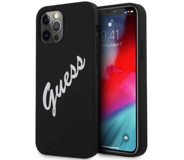 Guess Silicone Vintage Back Cover - Apple iPhone 12/12 Pro - Zwart Zwart