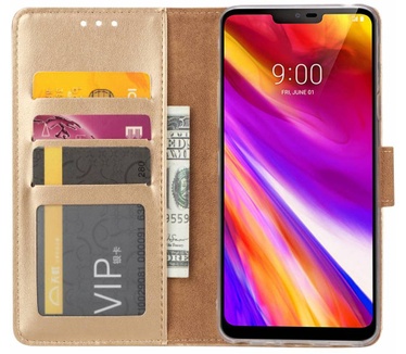 Luxe Lederen Bookcase hoesje voor de LG G7 ThinQ - Goud (LG G7 ThinQ) Goud