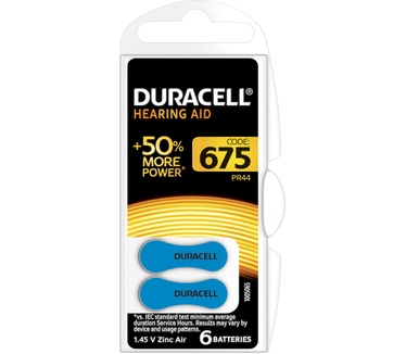 Duracell Hearing Aid-batterijen maat 675, verpakking van 6
