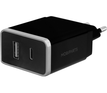 Mobiparts Wall Charger USB-A/USB-C 2.4A + USB-C to USB-C Cable Zwart
