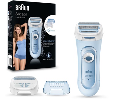 Braun Silk-épil Lady Shaver 5-160 Blauw - 3in1 Draadloos W&D Elek Scheerapparaat, Trimmer En Scrub