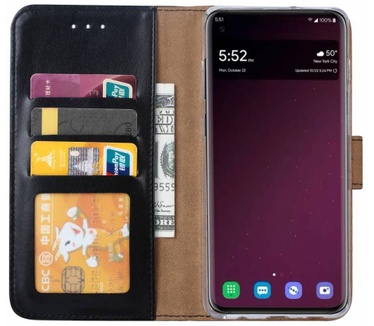 Luxe Lederen Bookcase hoesje voor de Samsung Galaxy S10 Plus - Zwart (Samsung Galaxy S10 Plus) Zwart