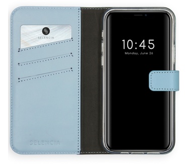 Selencia Echt Lederen Bookcase iPhone 12 (Pro) - Lichtblauw