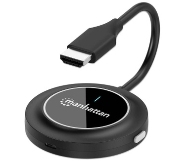 Manhattan Draadloze HDMI-presentatieset 1080p, 2-delige set met HDMI-ontvanger en HDMI-zender (dongle), voor draadloze videoweergave vanaf laptop, tablet of smartphone naar tv of HDMI-projector, zwart