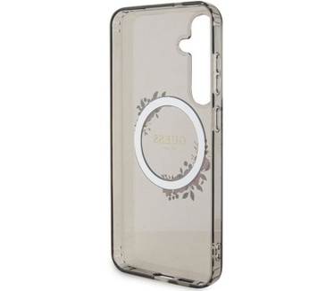 Guess Flowers Wreath Back Case - Samsung Galaxy S24 - Zwart Zwart