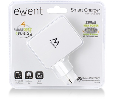 Ewent EW1304 4-Poorts Smart USB Lader 5.4A
