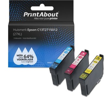 PrintAbout Huismerk Epson 27XL (T2715) Inktcartridge 3-kleuren Voordeelbundel