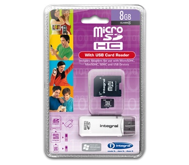 Integral MicroSDHC 8GB Class 4 + SD adapters + USB adapter