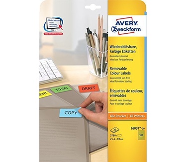 Avery Mini Etiketten, geel, 25,4 x 10,0 mm, afneembaar