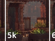 Detail van een game op 4k, 5k en 6k-resolutie (Native DLAA, geschaald)