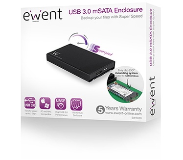 Ewent EW7020 Draagbare USB 3.0 1.8 inch mSATA SSD Behuizing Zwart