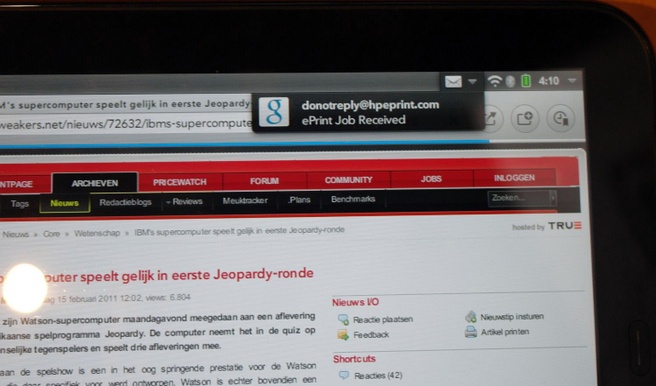 Tweakers.net frontpage op HP TouchPad