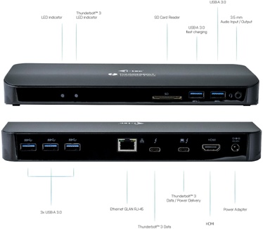 i-tec Thunderbolt 3 Dual 4K Docking Station with Power Delivery 65W + Two TB3 Cables: 150cm & 70cm