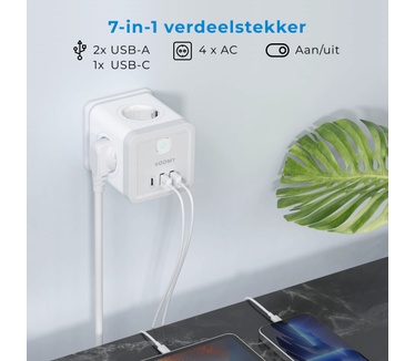 Voomy Cube Verdeelstekker 2.0 - USB-C 20W Snellader - Stopcontact Splitter - USB-C + USB-A - Stekkerdoos Powercube - Zwart