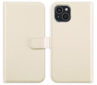 Selencia Echt Lederen Bookcase iPhone 15 - Greige