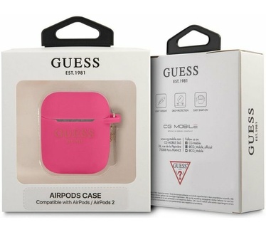 Guess Charms Silicone Case voor Apple Airpods 1 & 2 - Fuchsia Roze