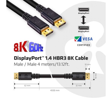 Club 3D DisplaPort 1.4 HBR3 8K 4meter Zwart (CAC-1069B)