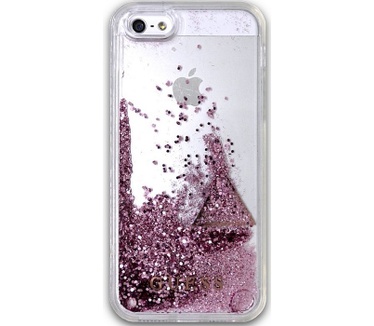 Guess Liquid Glitter Triangle Case - Apple iPhone 5/5S/SE - Roze Roze