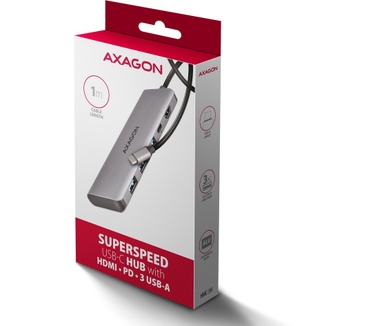 Axagon HMC-5H USB-C 3.2 Gen 1 hub 3x USB-A 4K HDMI PD 100W - Silber