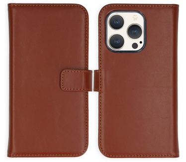 Selencia Echt Lederen Bookcase iPhone 15 Pro - Lichtbruin