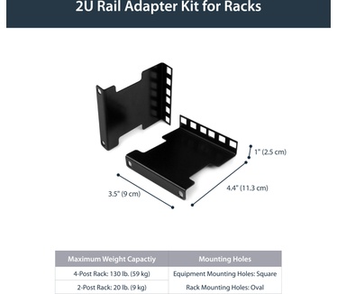 Startech.com 2U Server rack raildiepte adapterset voor 10 cm verstelbereik