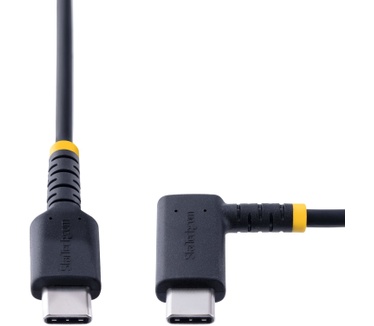 Startech.com 30cm USB-C Oplaadkabel, Haakse USB-C Kabel, 60W PD 3A, Robuuste Fast Charge USB-C Kabel, USB 2.0 Type-C, Korte USB Laadkabel met Aramide Vezel, Zwart