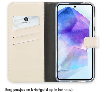 Selencia Echt Lederen Bookcase Samsung Galaxy A55 - Greige